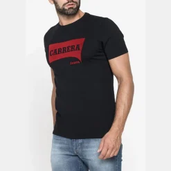 T-shirt girocollo nera da uomo in jersey leggero con logo Carrera Jeans
