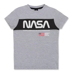 T-shirt grigia da bambino con logo e bandiera USA Nasa