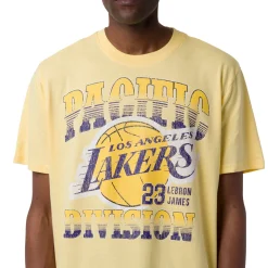 T-shirt in Cotone da Uomo gialla con mega stampa LA Lakers e Lebron James NBA