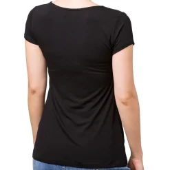 T-shirt nera da donna con dettaglio intrecciato frontale Swish Jeans