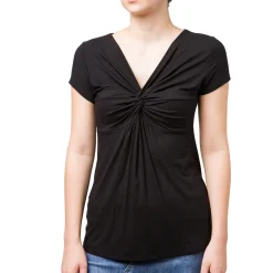 T-shirt nera da donna con dettaglio intrecciato frontale Swish Jeans