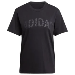 T-shirt nera da Donna con logo frontale stampato in tono adidas