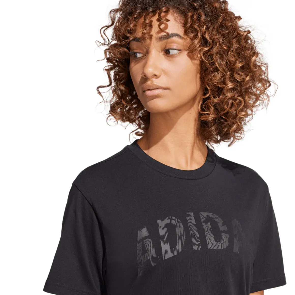 T-shirt nera da Donna con logo frontale stampato in tono adidas