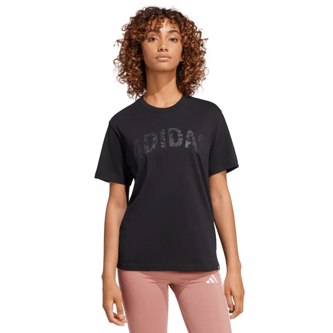 T-shirt nera da Donna con logo frontale stampato in tono adidas