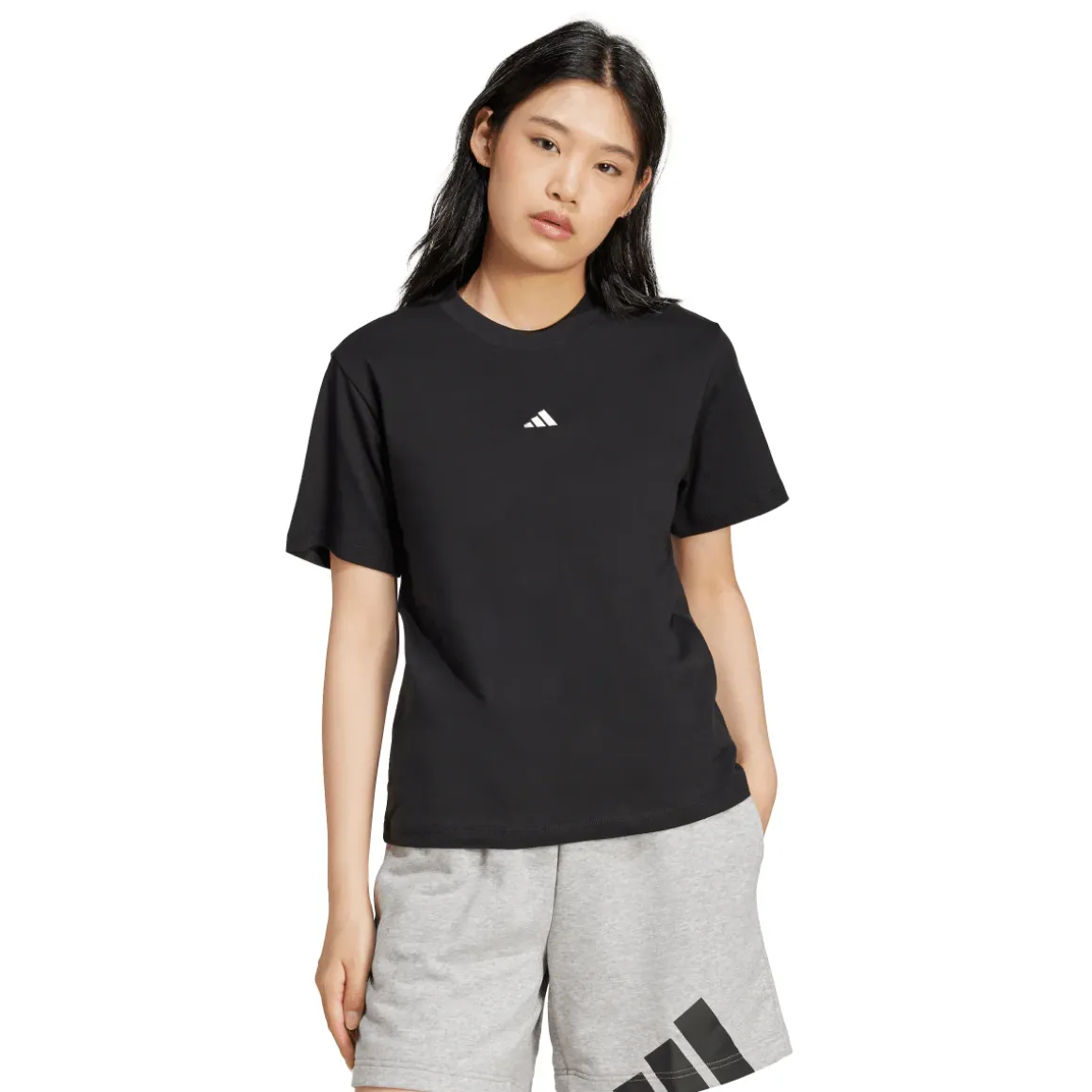 T-shirt nera da Donna con logo minimal frontale adidas