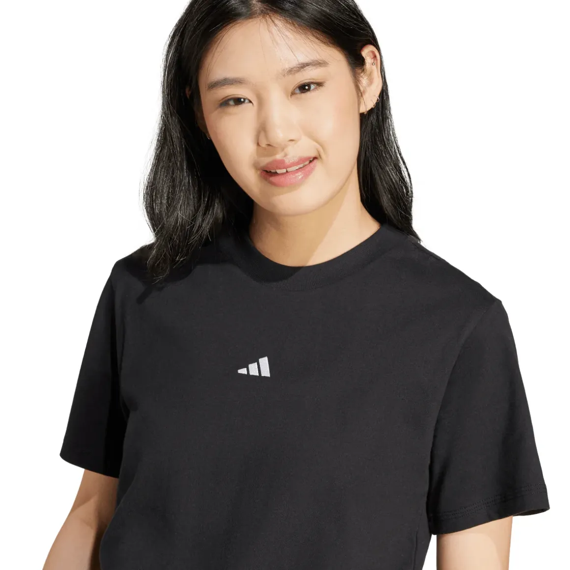T-shirt nera da Donna con logo minimal frontale adidas