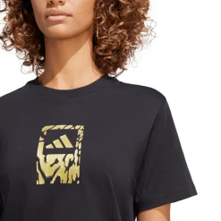 T-shirt nera da Donna con logo oro stampato adidas
