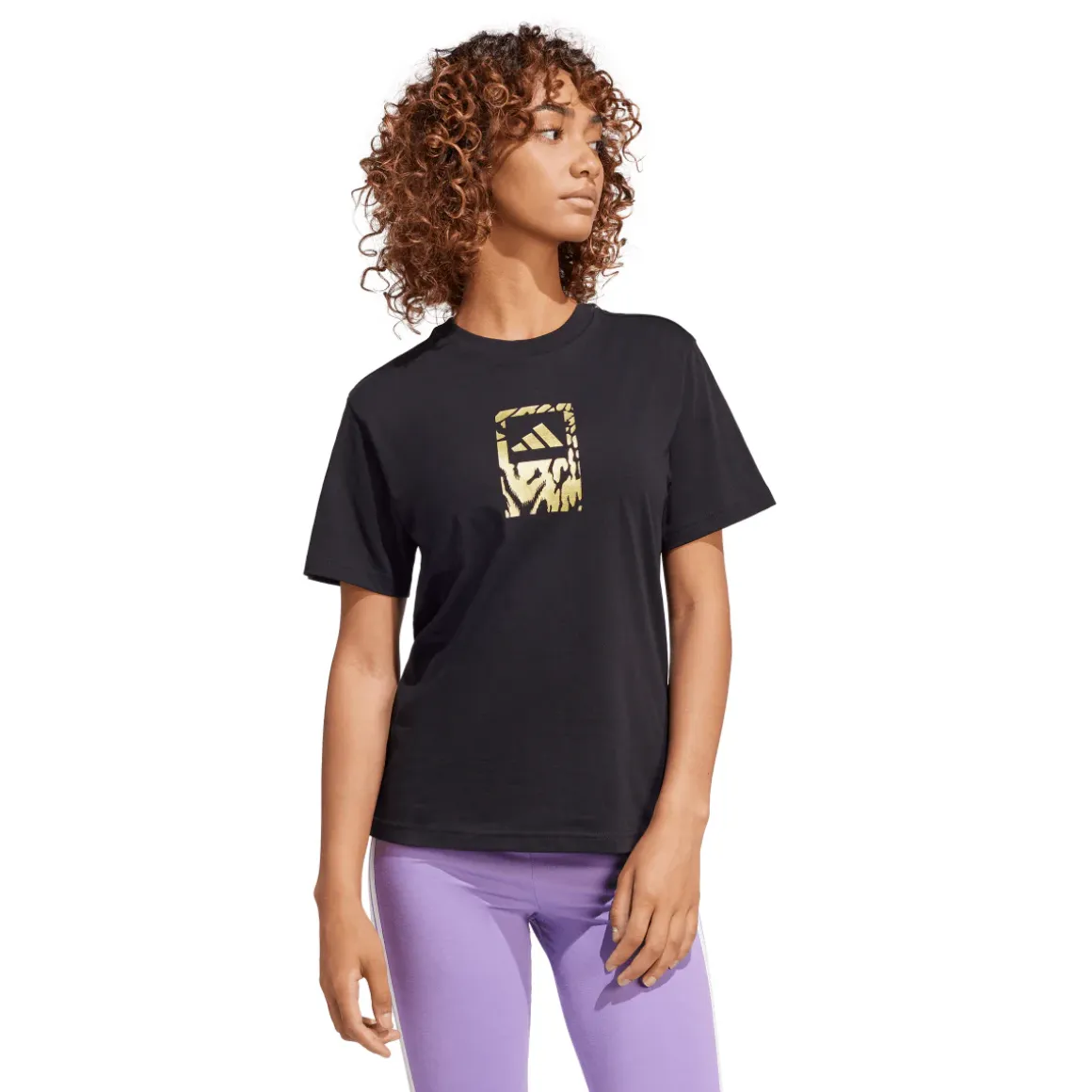T-shirt nera da Donna con logo oro stampato adidas