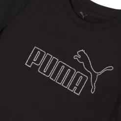 T-shirt Nera da Donna girocollo con logo in strass Puma
