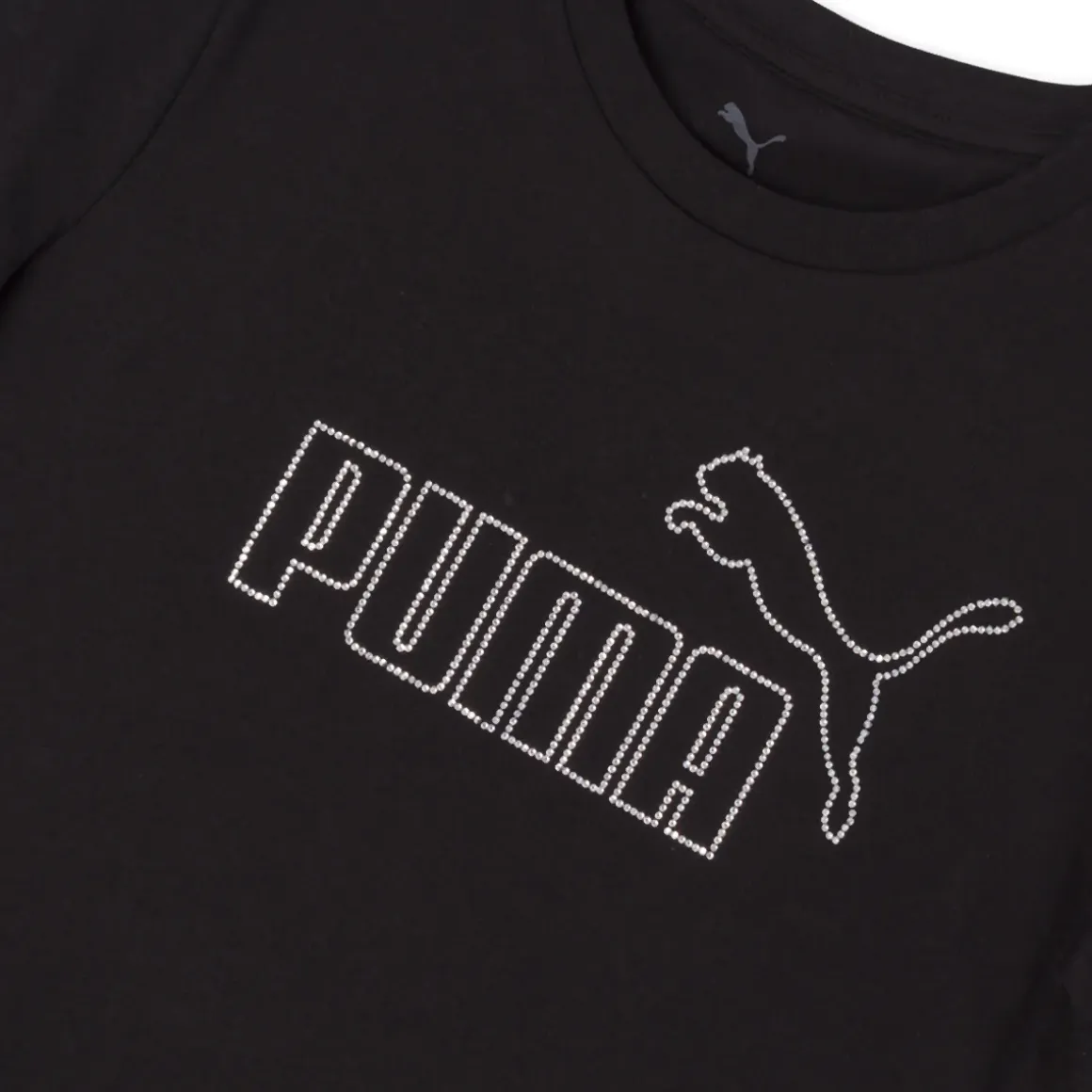 T-shirt Nera da Donna girocollo con logo in strass Puma