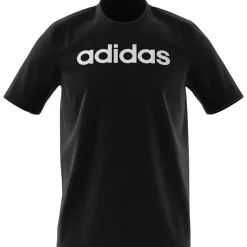 T-shirt nera da uomo Essentials Single Jersey Linear Embroidered Logo adidas
