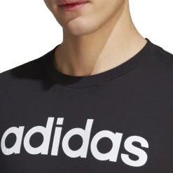 T-shirt nera da uomo Essentials Single Jersey Linear Embroidered Logo adidas
