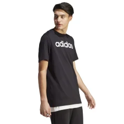 T-shirt nera da uomo Essentials Single Jersey Linear Embroidered Logo adidas
