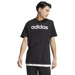 T-shirt nera da uomo Essentials Single Jersey Linear Embroidered Logo adidas