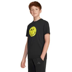 T-shirt nera in cotone da ragazzi con stampa Smile adidas