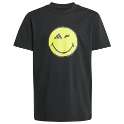 T-shirt nera in cotone da ragazzi con stampa Smile adidas