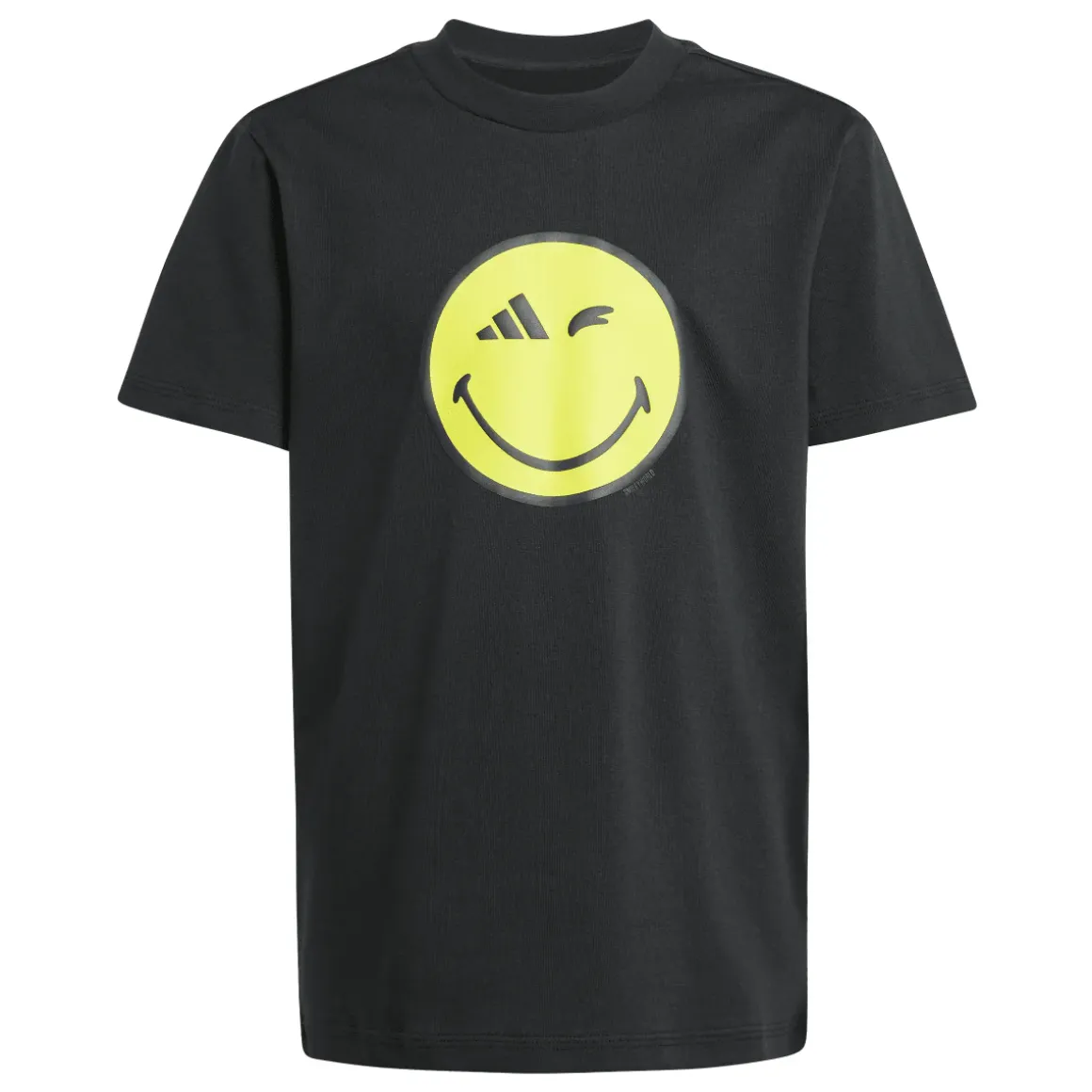 T-shirt nera in cotone da ragazzi con stampa Smile adidas