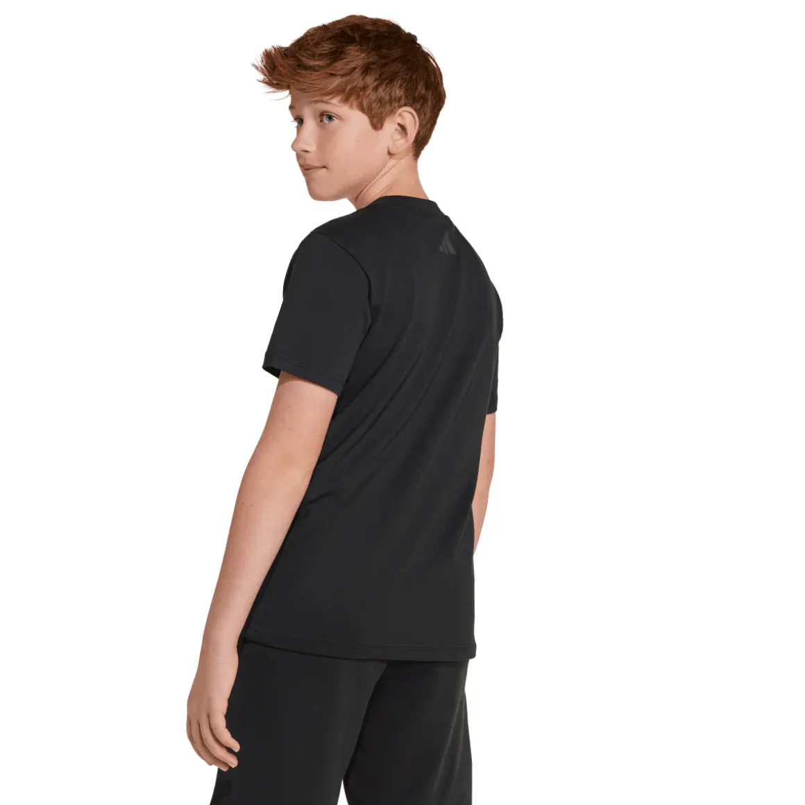 T-shirt nera in cotone da ragazzi con stampa Smile adidas