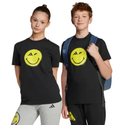 T-shirt nera in cotone da ragazzi con stampa Smile adidas