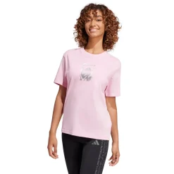 T-shirt rosa da Donna con logo frontale stampato adidas