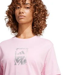 T-shirt rosa da Donna con logo frontale stampato adidas