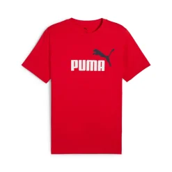 T-shirt rossa da Uomo in cotone con logo frontale in contrasto Puma