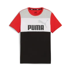 T-shirt rossa, nera e grigia da bambino con logo sul petto Puma Essentials Block