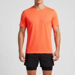T-shirt running uomo arancione con dettagli riflettenti GymRun