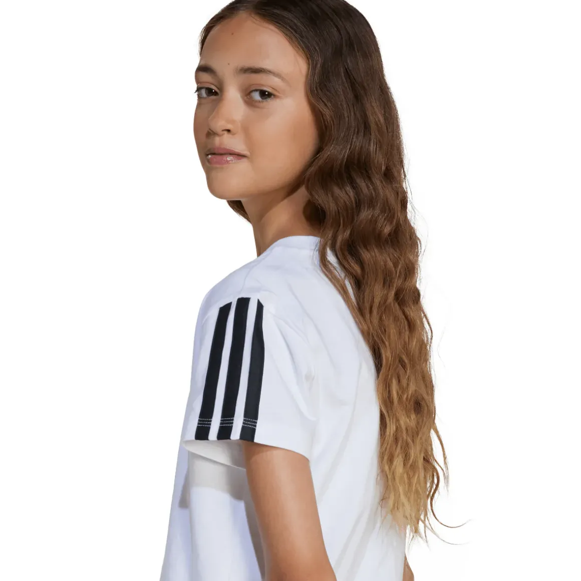 T-shirt sportiva Bianca Bambina con logo centrale e 3 strisce adidas