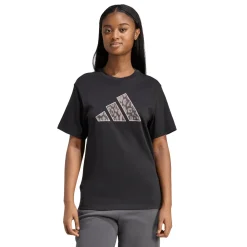 T-shirt sportiva nera da Donna con logo leopardato a contrasto adidas