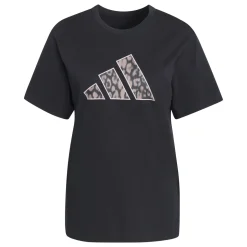 T-shirt sportiva nera da Donna con logo leopardato a contrasto adidas