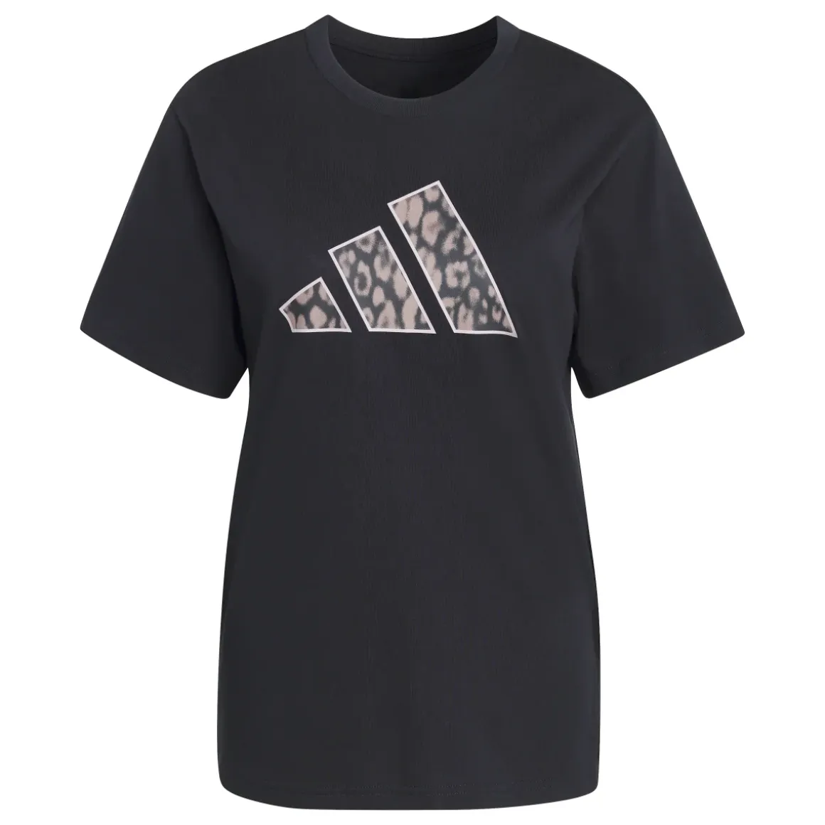 T-shirt sportiva nera da Donna con logo leopardato a contrasto adidas