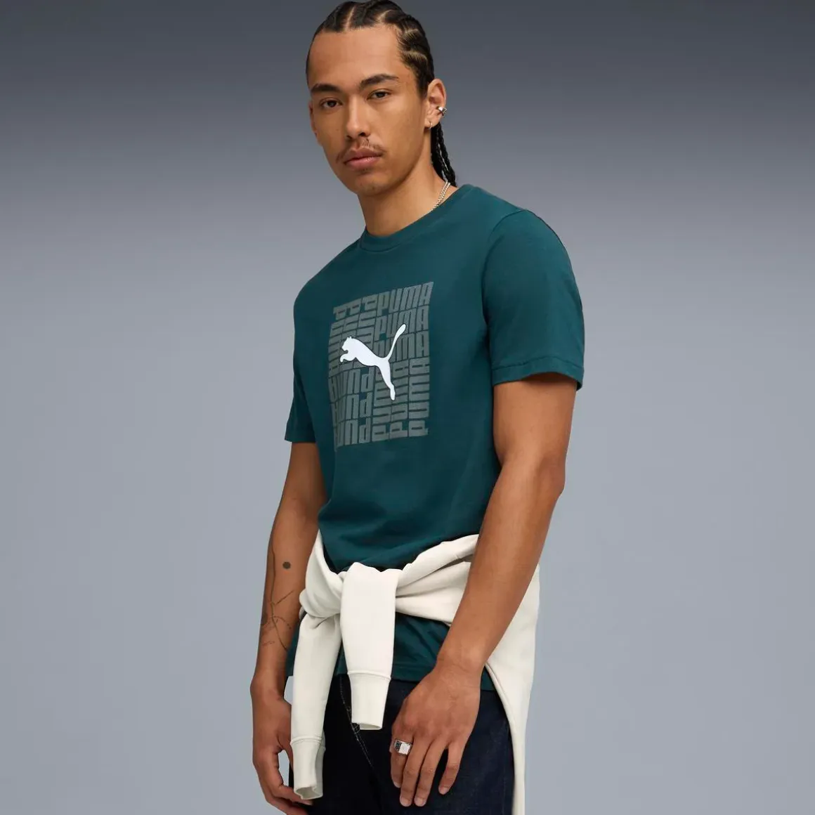 T-shirt verde da Uomo con logo frontale GRAPHIC Box Tee Puma