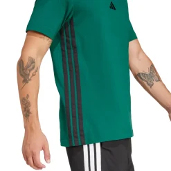 T-shirt verde scuro da Uomo con logo e strisce laterali adidas
