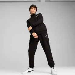 Tuta completo coordinato da uomo nero con logo e zip intera Puma