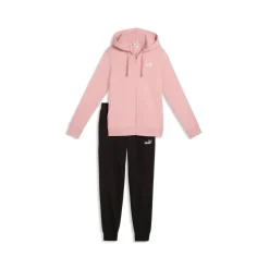Tuta da donna rosa e nera Puma con felpa con cappuccio e zip