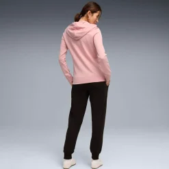 Tuta da donna rosa e nera Puma con felpa con cappuccio e zip