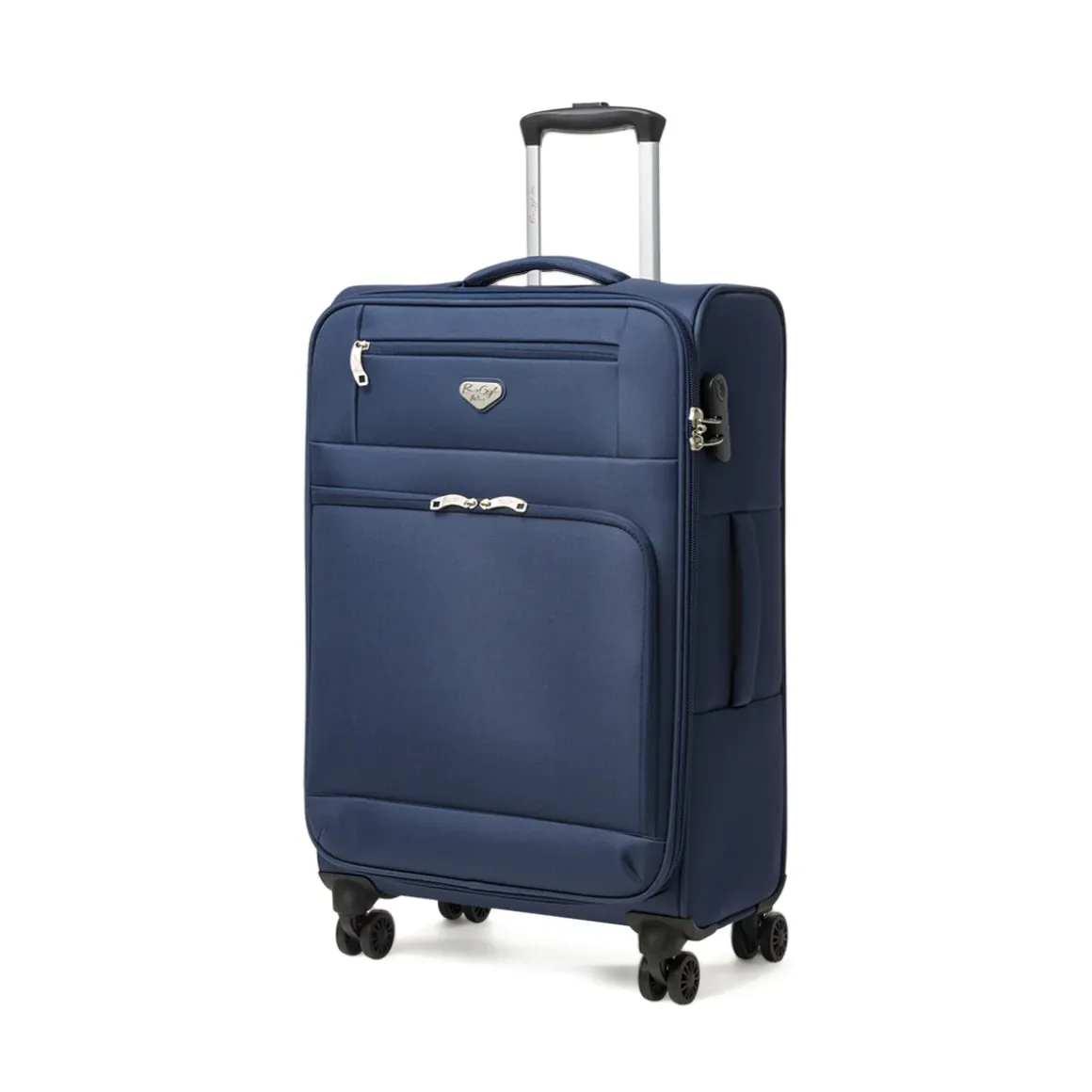 Valigia media blu in tessuto con combinazione Romeo Gigli Milano