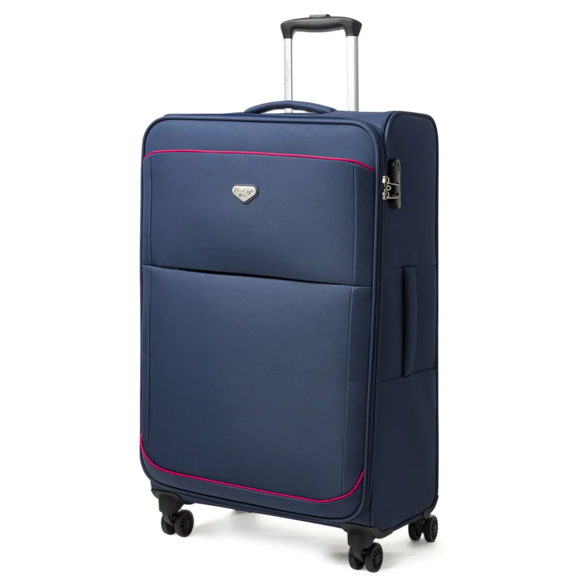 Valigia trolley blu in tessuto con dettagli rossi Romeo Gigli Milano