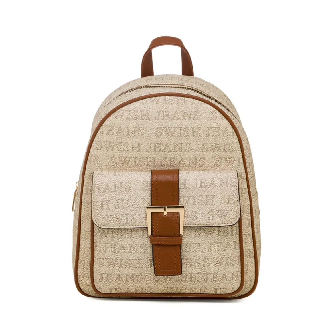 Zaino da donna beige con logo e dettagli marroni Swish Jeans