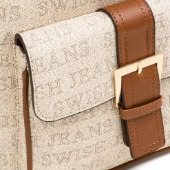 Zaino da donna beige con logo e dettagli marroni Swish Jeans