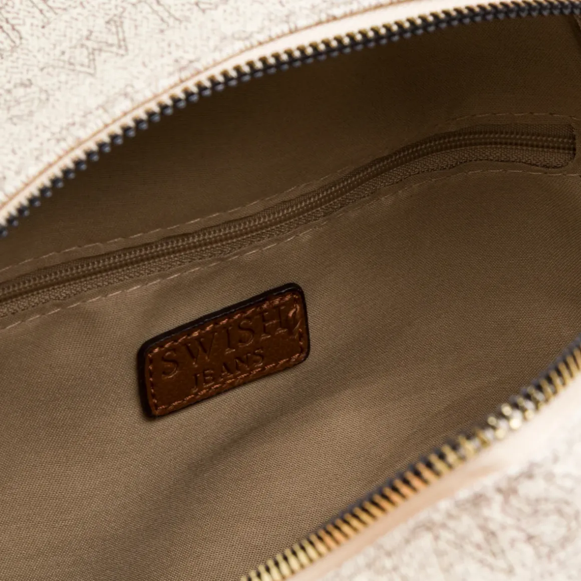 Zaino da donna beige con logo e dettagli marroni Swish Jeans