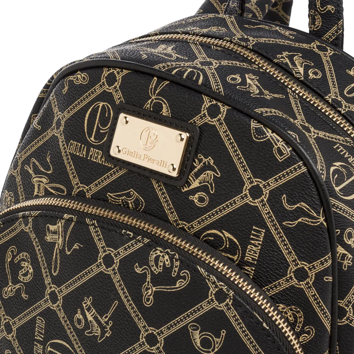 Zaino da donna nero con stampa logo e dettagli dorati Giulia Pieralli