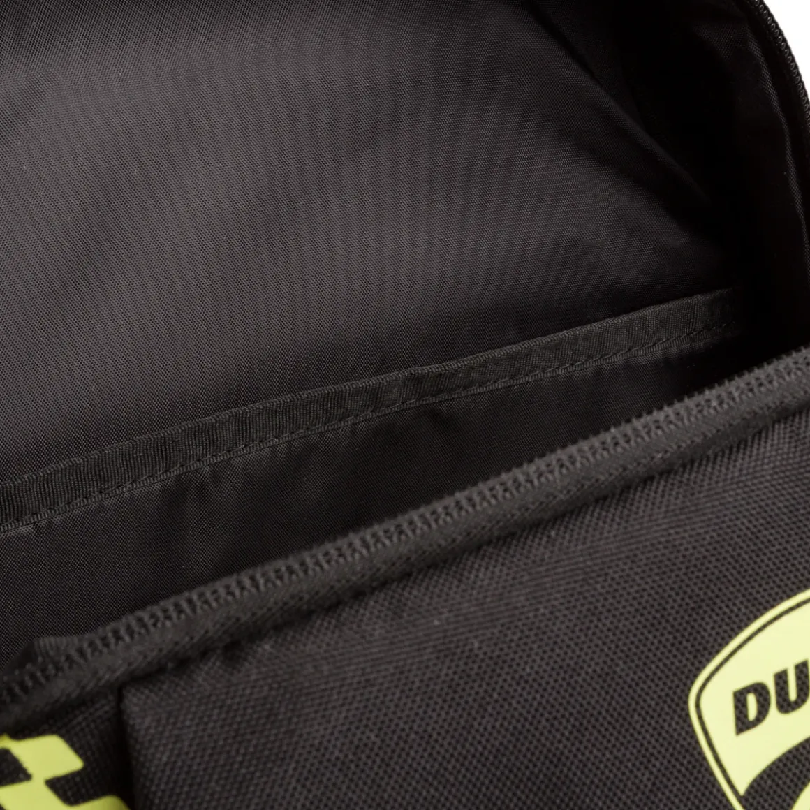 Zaino sportivo nero con dettagli giallo fluo e logo Ducati Corse