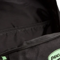 Zaino sportivo nero con dettagli verde fluo e logo Ducati Corse