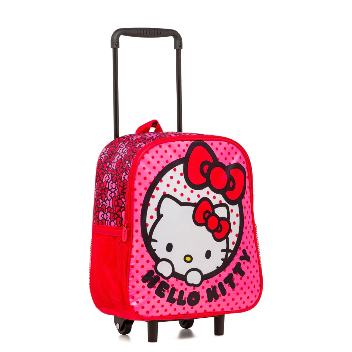 Zaino trolley piccolo da scuola rosso e rosa con stampa Hello Kitty