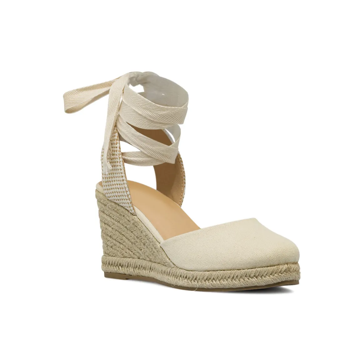 Zeppe in tela beige da Donna con lacci stile espadrillas Lora Ferres