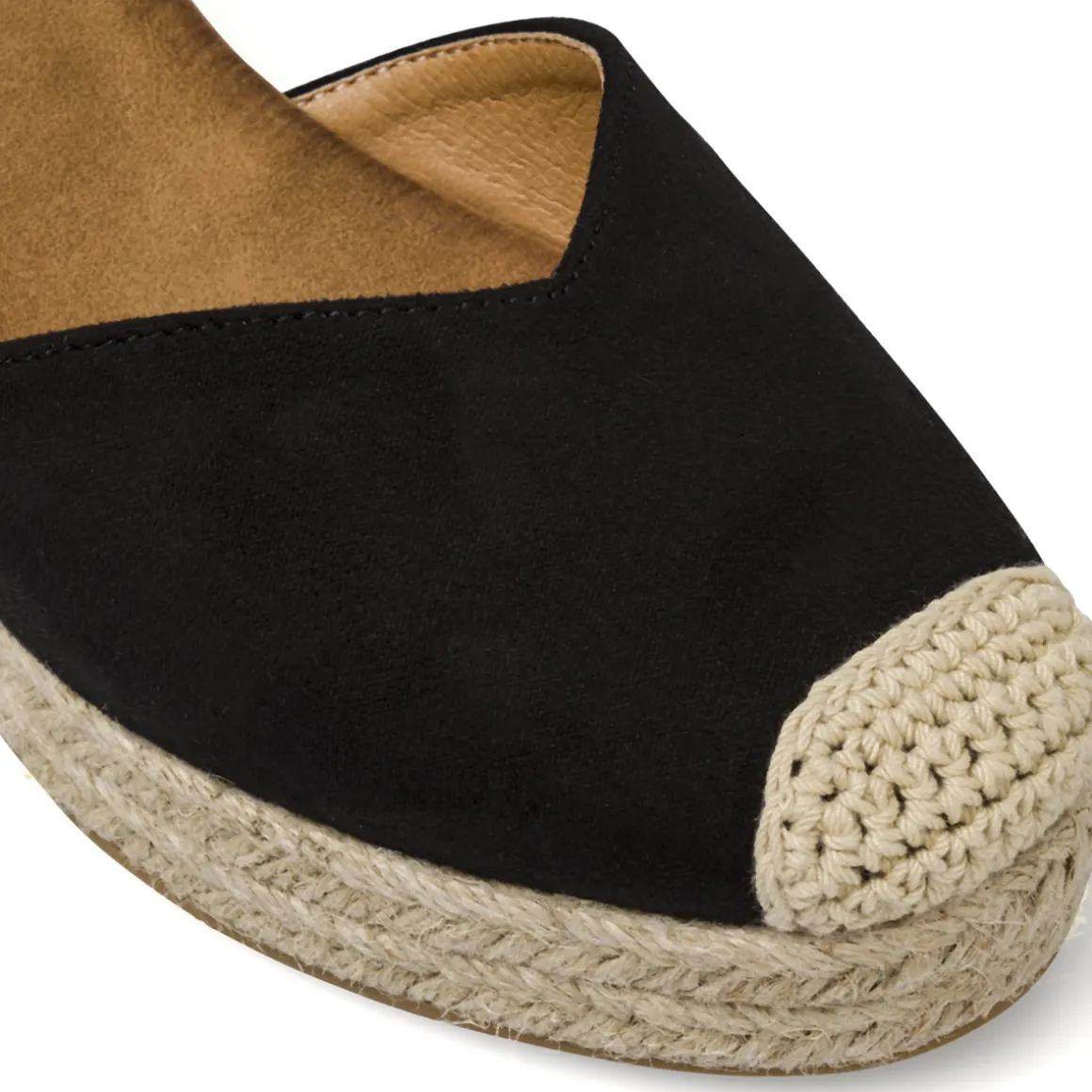 Zeppe nere da Donna in corda 8,5 cm e punta in crochet Lora Ferres