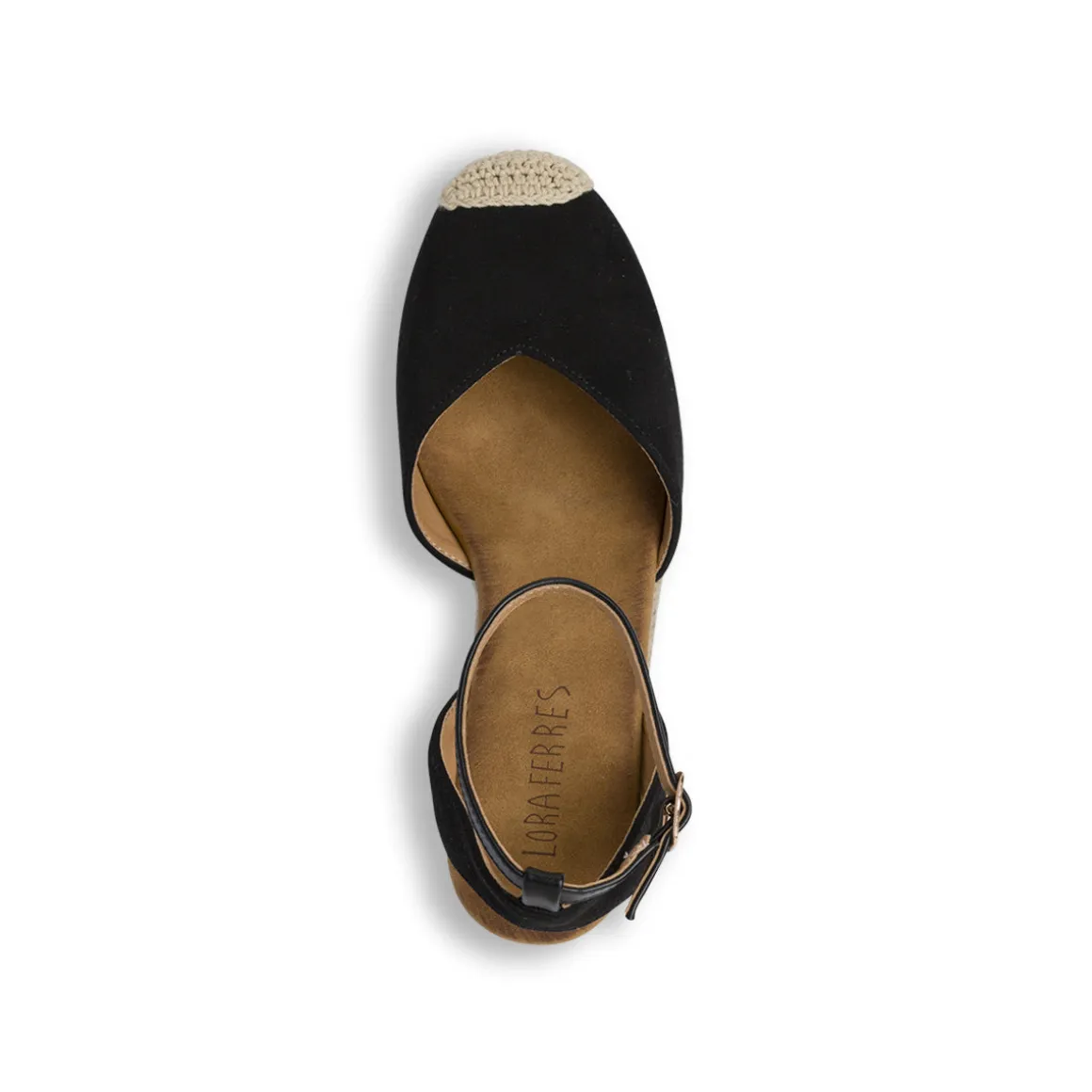 Zeppe nere da Donna in corda 8,5 cm e punta in crochet Lora Ferres