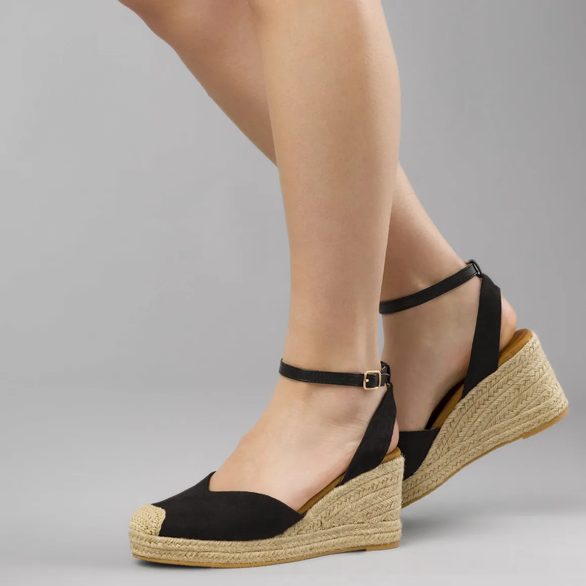 Zeppe nere da Donna in corda 8,5 cm e punta in crochet Lora Ferres